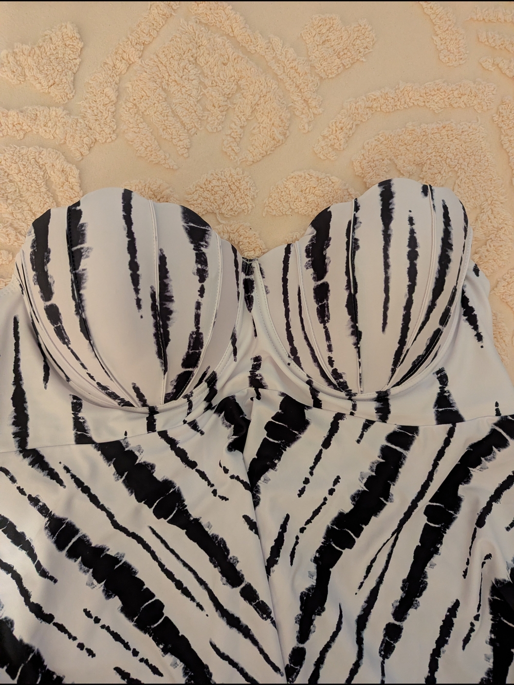 Bathing Suit Top Black & White Print Adjustable Straps